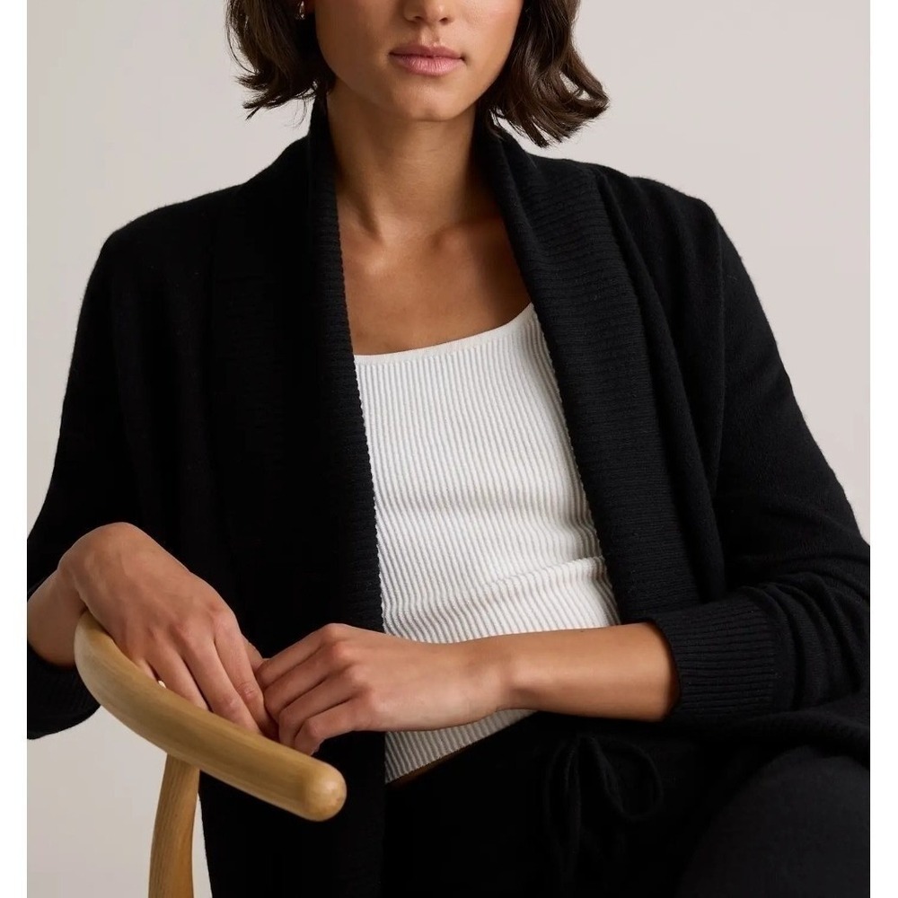 Quince S NWOT Mongolian Cashmere Open Cardigan Sweater Black Quiet Lux Minimal - Picture 8 of 12